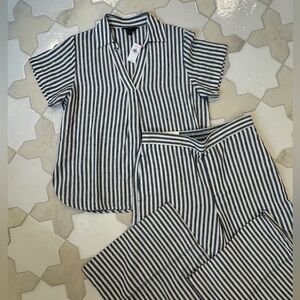 Banana Republic Navy Striped Linen Top & Pants SET